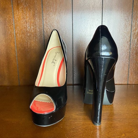 Bonnibel Peep Toe Platform Heels Size 6 Black Orange - Picture 3 of 8